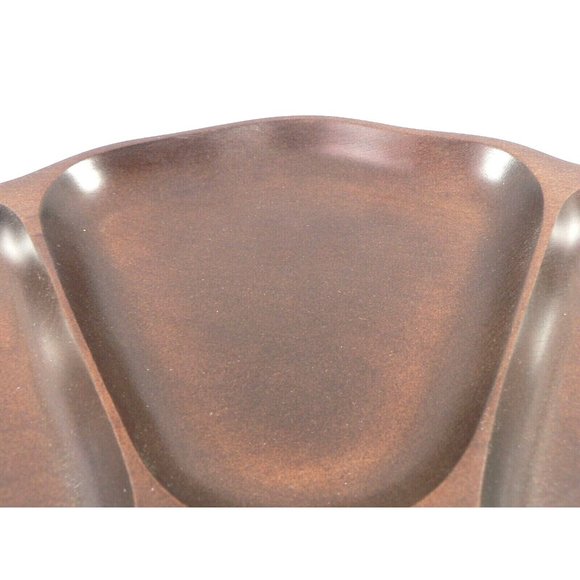 Dish Cherry Wood Appetizer Condiment Nut Tray Dish Fan Shape 4 section Asian Jap - Picture 5 of 12